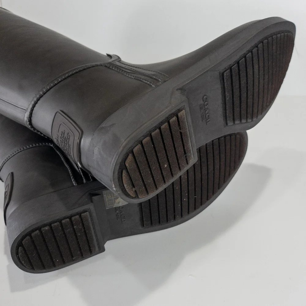 Coach Tristee Matte Rubber Rain Boots Buck Brown -5 - Picture 3 of 5